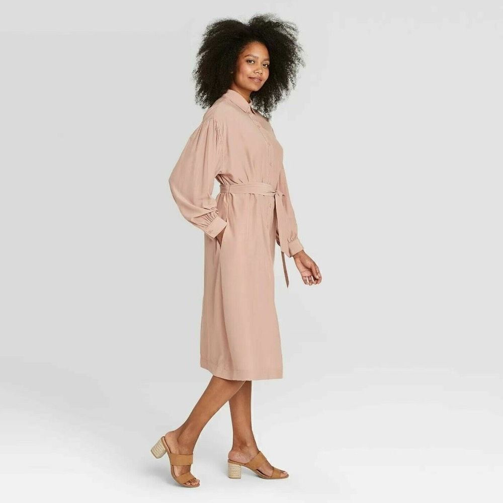 NWT Womens Prologue Copper Button Down Long Sleeve Drapey Shirt Dress - Sz M